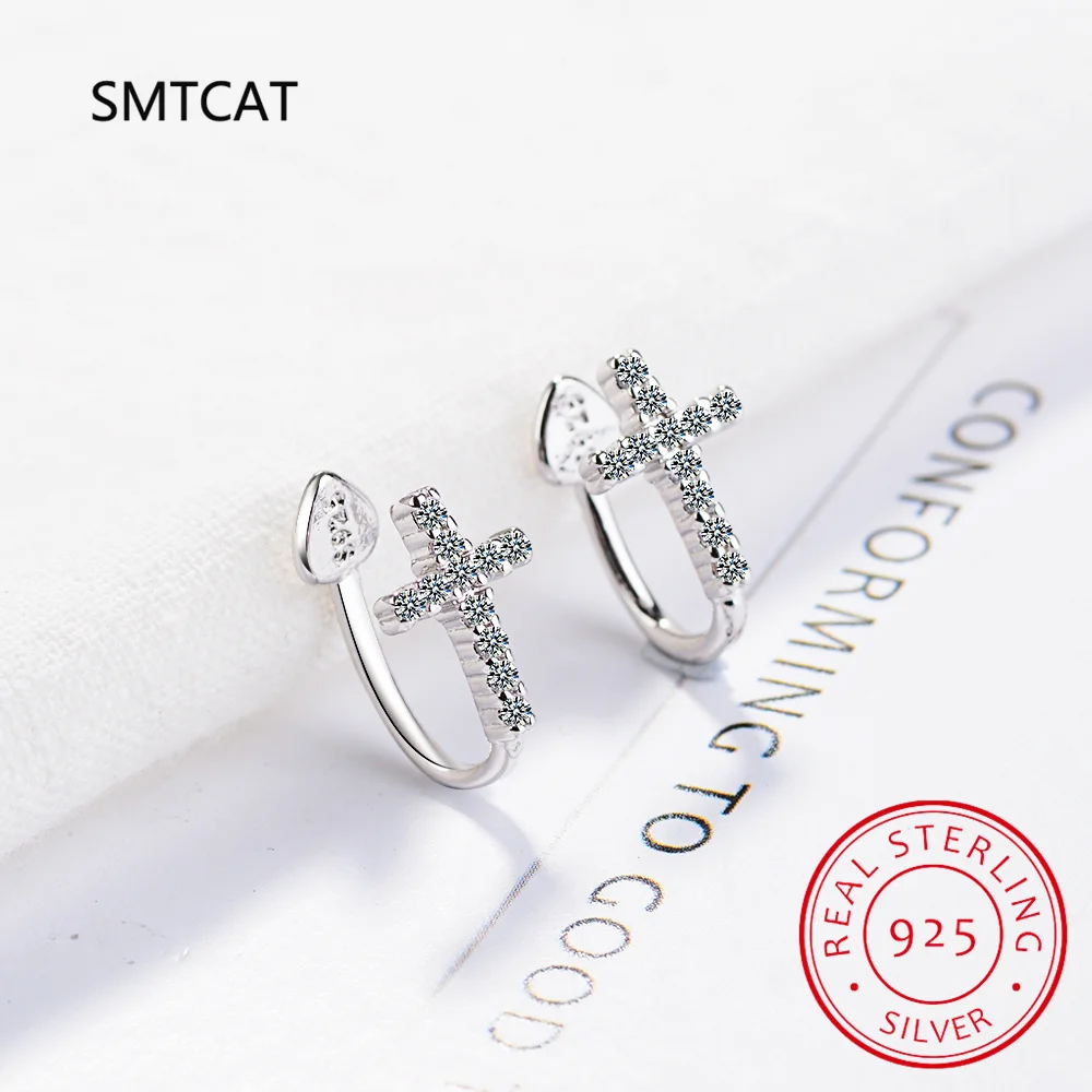 

Real 925 Sterling Silver Fashion Sweet Dazzling CZ Cross Ear Cuff Clip on Earring For Women Earing Fine Jewelry DA2427