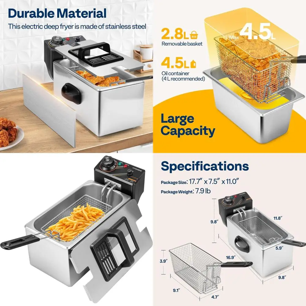 

Фритюрница 4л из нержавеющей стали с контролем температуры и крышкой