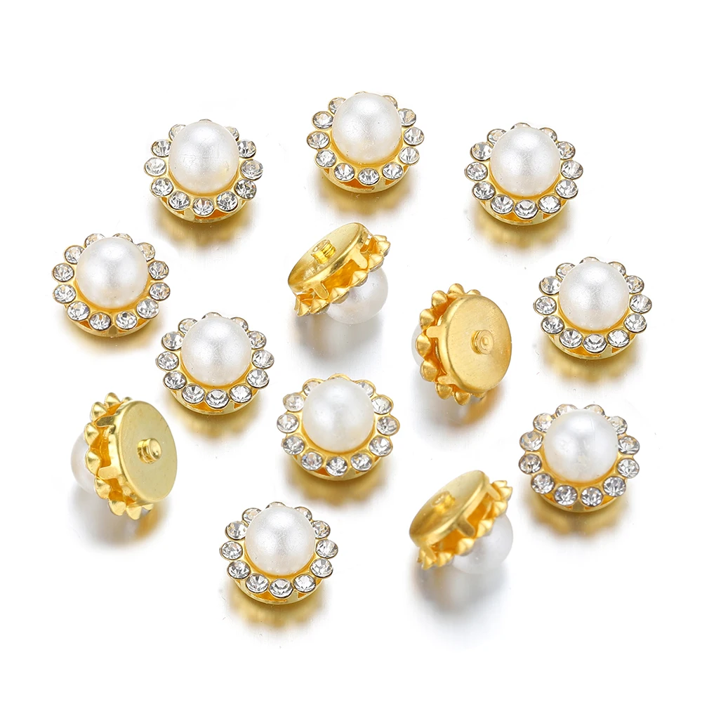 50 Stück Imitationsperlen mit Goldbasis und Strass-Verzierung für DIY Haaraccessoires, Kleidungsdekoration, Näharbeiten und Basteln – Detail 3