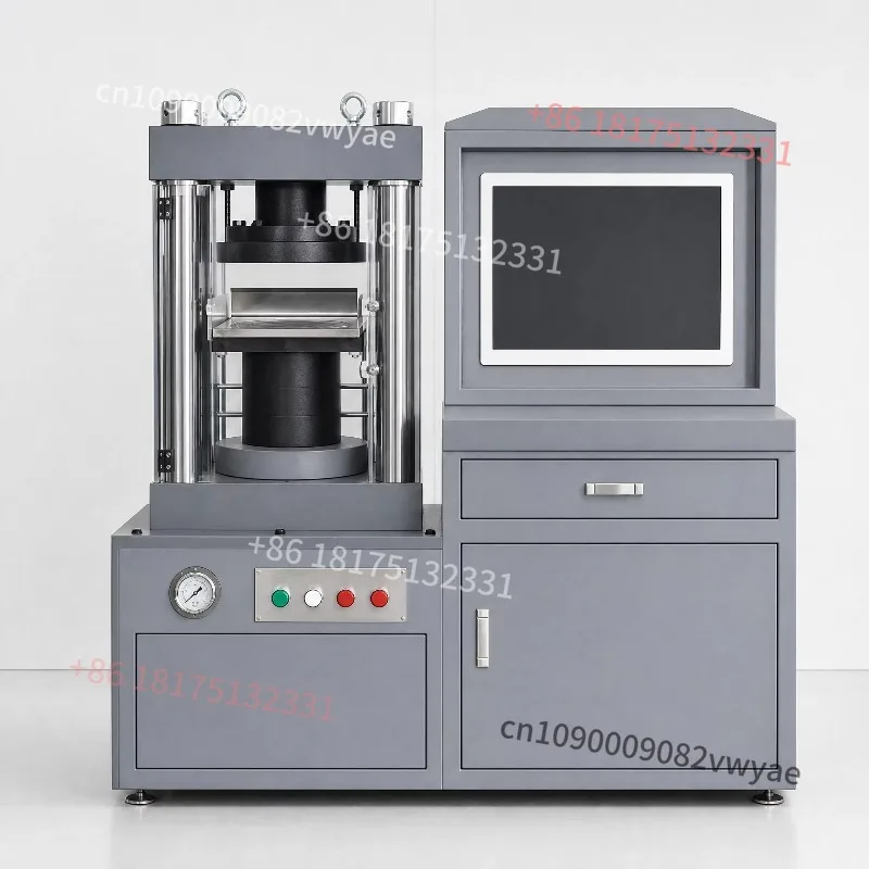 Laboratory hydraulic compression testing machine with protective chamber and computer data collection