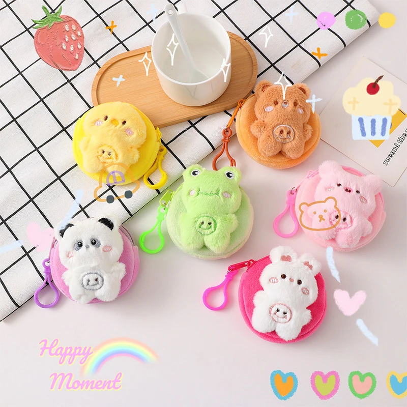 Cute Animal Plush Coin Purse Cartoon Rabbit Bear Frog Money Change Pouch Mini Portable Earphone Bag For Girl Gifts