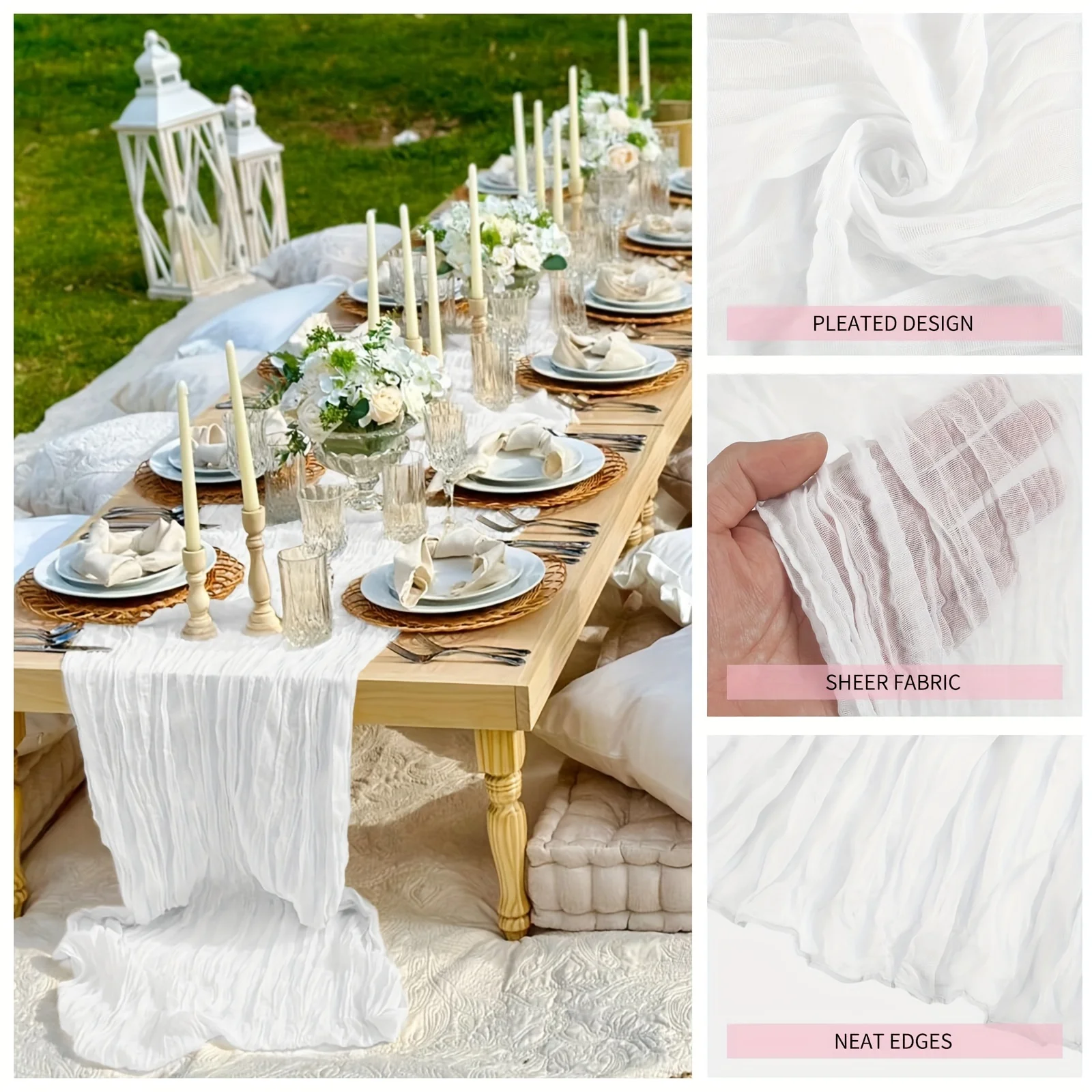 15-Piece Boho Sheer Cheesecloth Table Runner Set – 20×120 Inch Rustic Gauzy Linen for Wedding, Birthday, Bridal Shower & Outdoor Events | Lightweight, Breathable, Multi-Color Décor for Tables, Backdrops & Styling view 3