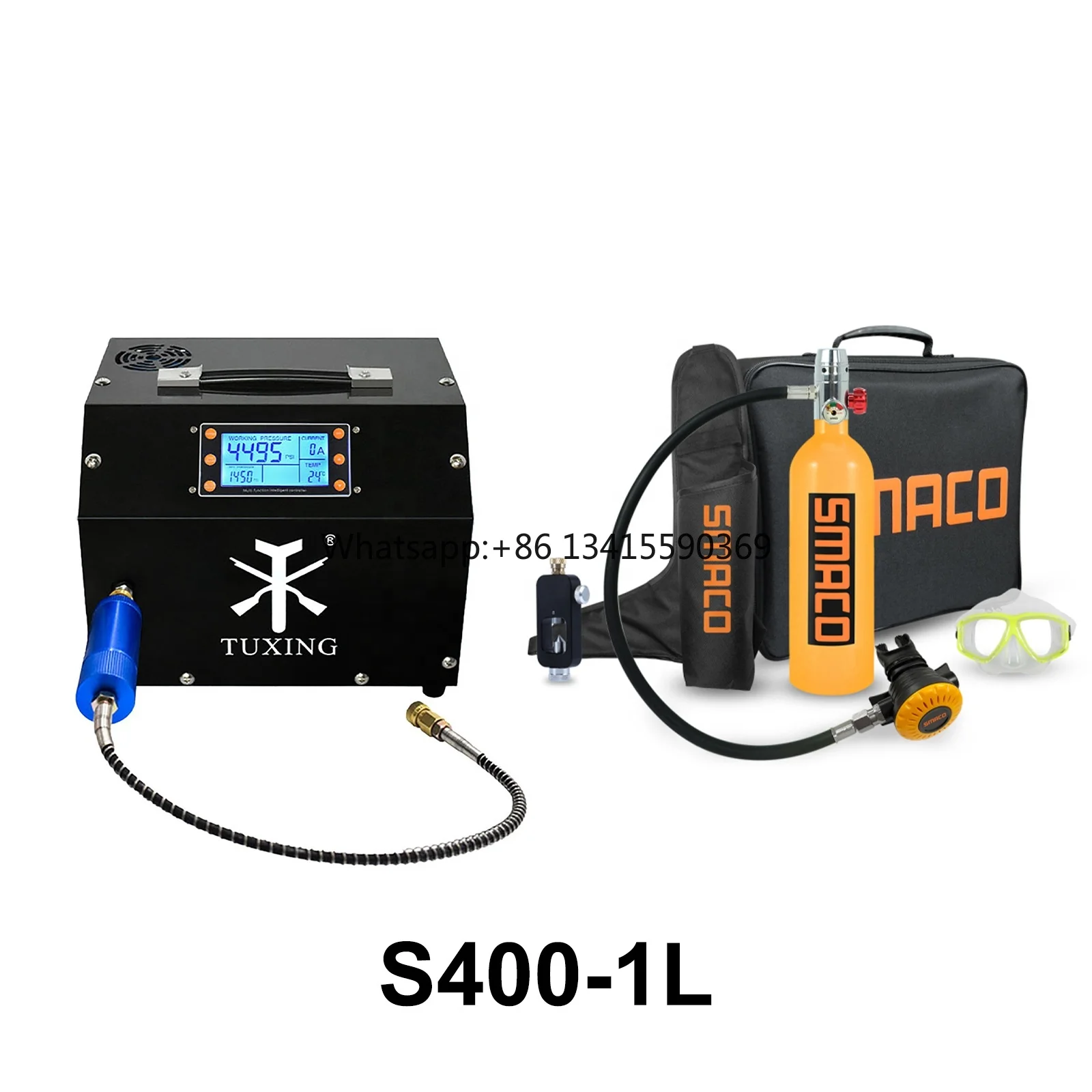 

SMACO S400 1L Customized Breathing Underwater Portable Diving Equipment Sets Air Tank Oxygen Gas Cylinder With Air Compressor
