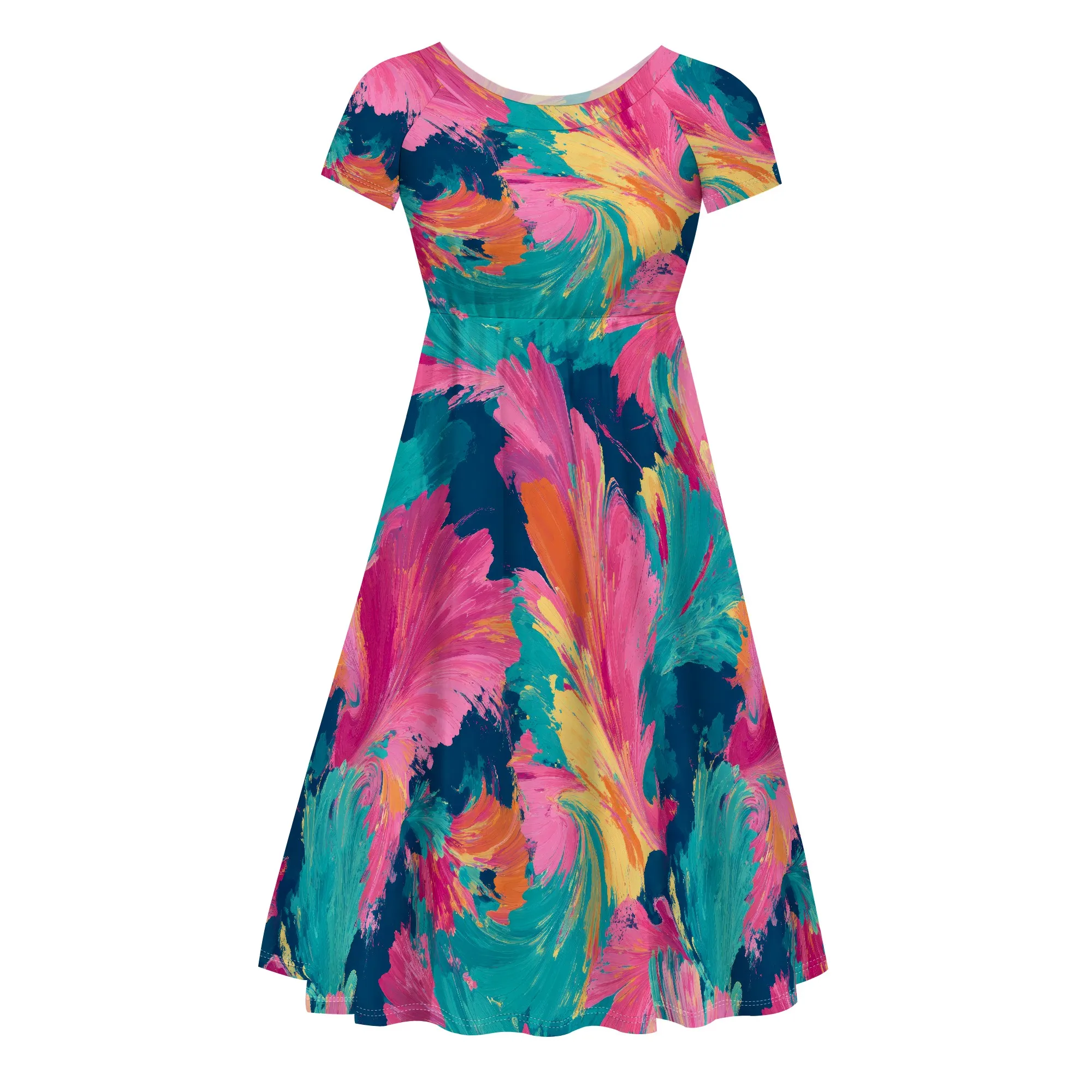 Abiti midi da donna per invitati al matrimonio, estivi, corti, casual, floreali, t-shirt, girocollo, a trapezio, fluidi, da spiaggia