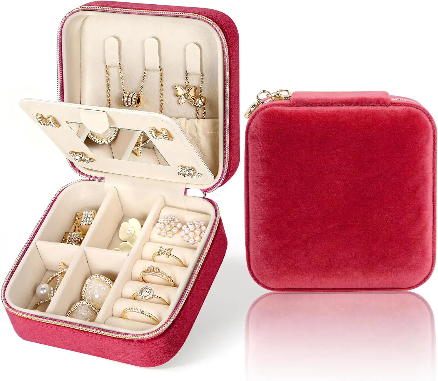 

Плюшевый бархатный дорожный футляр для украшений, маленькая шкатулка для украшений, органайзер для хранения украшений, портативный дорожный футляр для украшений для девочек и женщин