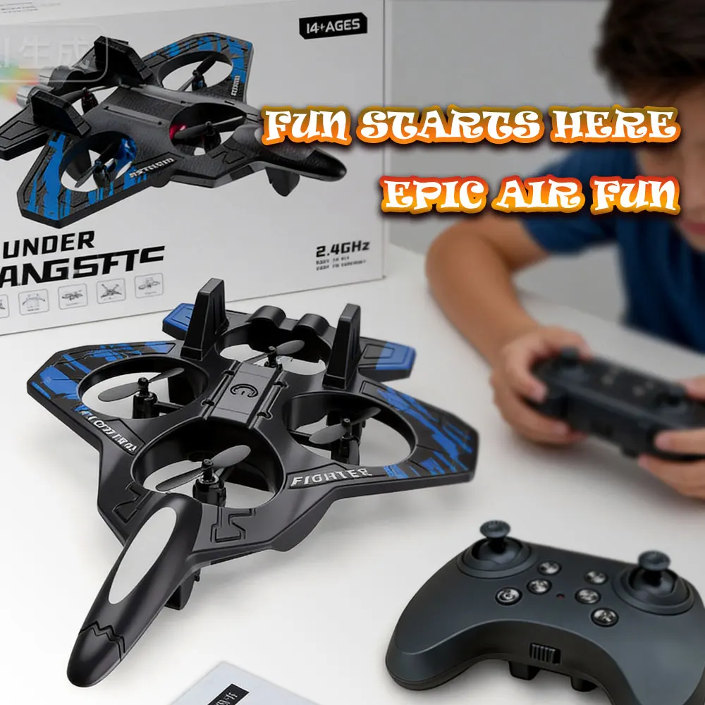 HOMEFISH 2.4G Remote Control Fighter Electric Foam Glider Stunt Tumbling UAV Hovering Helicopter with LED Lights Aircraft Model