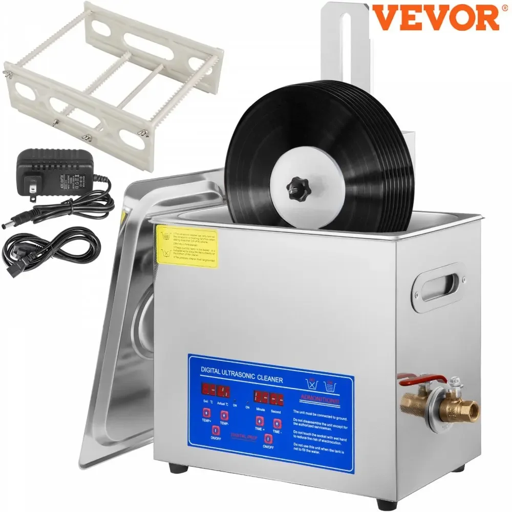 VEVOR Ultrasonic Cleaner 6L Ultrasonic Vinyl Cleaner 7-12 Inch 8 Records 180W Ultrasonic Records Cleaner w/Drying Rack for Home