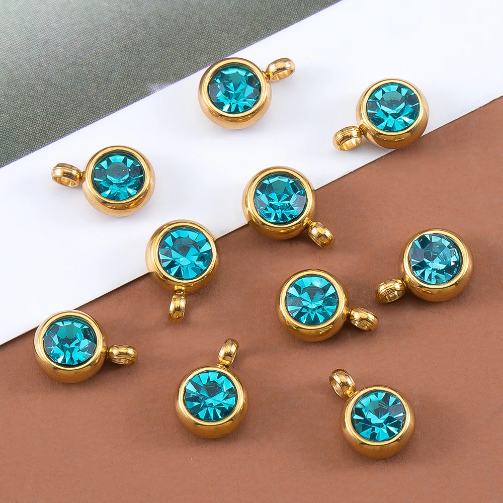 20pcs 6mm Rhinestone Charms Golden Stainless Steel Base Inlid Crystal Bead Charms Colorful Small Pendants for DIY Jewelry Making