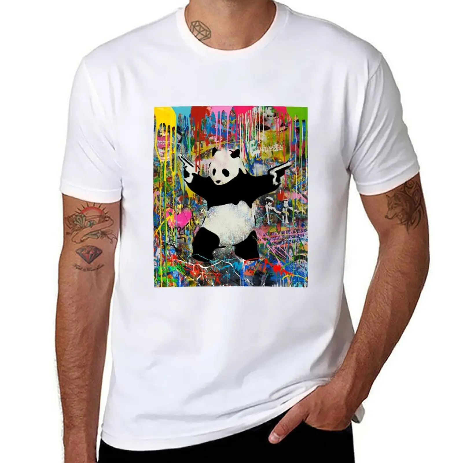 

Panda With Guns Stick Em Up - Pop Street Art Banksy T-Shirt anime t shirts oversize T-Shirt