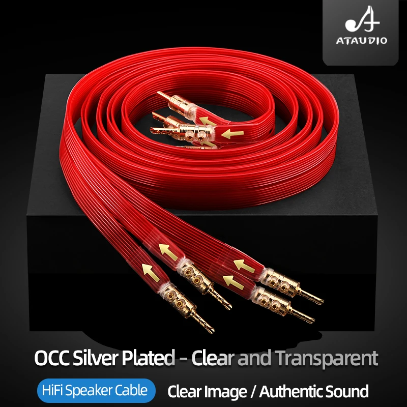 One Pair OCC Silver Plated HiFi Speaker Cable High Quality Gold-plated Banana Y Pin Plug Speaker Cable for Amplifier Speaker