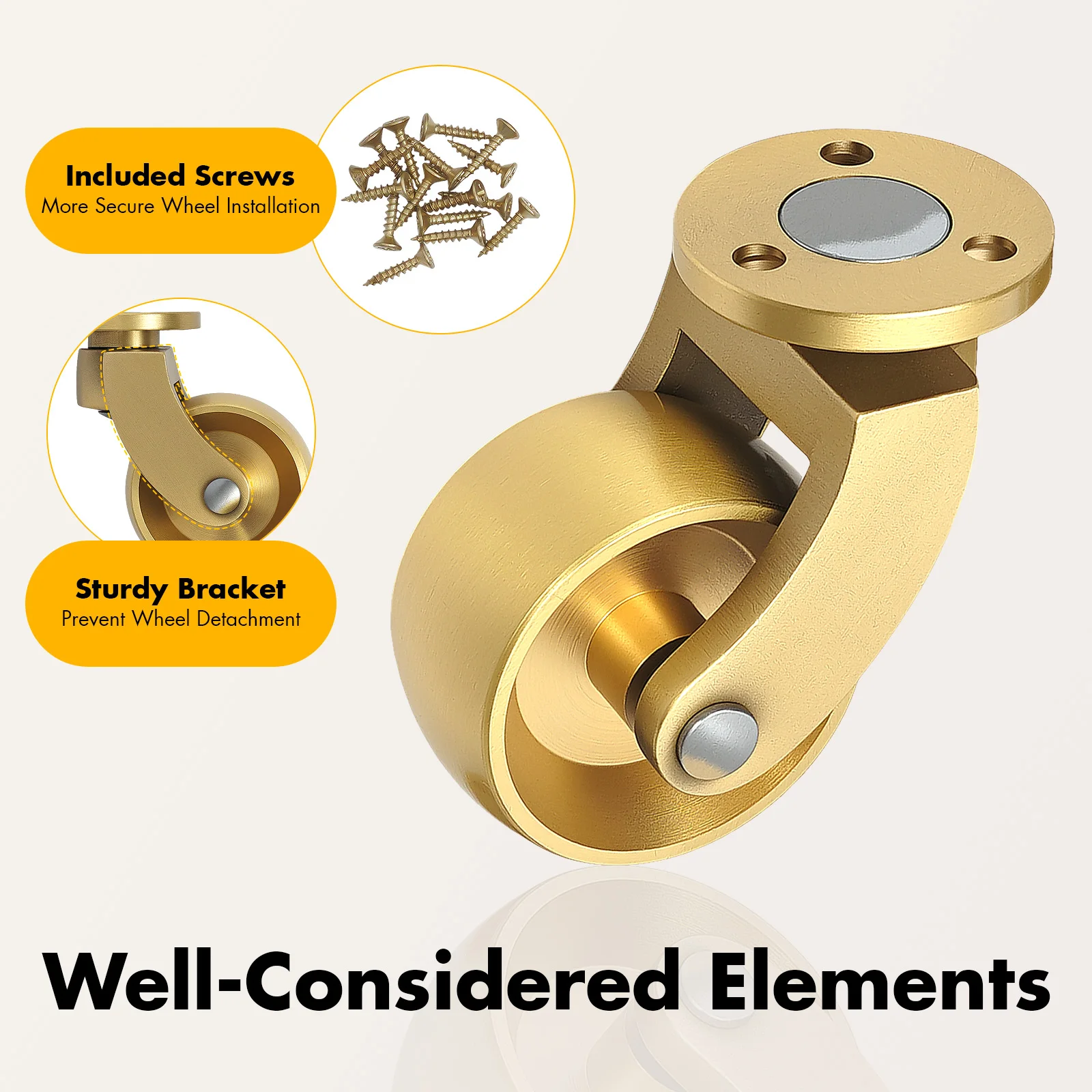 

Колесики латунные, 4 шт., грузоподъемность 200 кг, поворотные, с двойными шарикоподшипниками, для мебели, промышленного оборудования и тележек