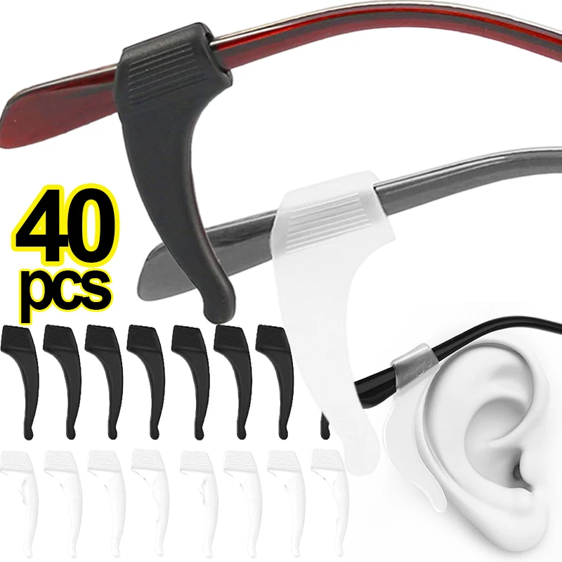 

40Pcs Silicone Anti-slip Ear Hooks Holder for Glasses Black/Transparent Elastic Eyeglasses Retainer Holders Eyewear Accessories