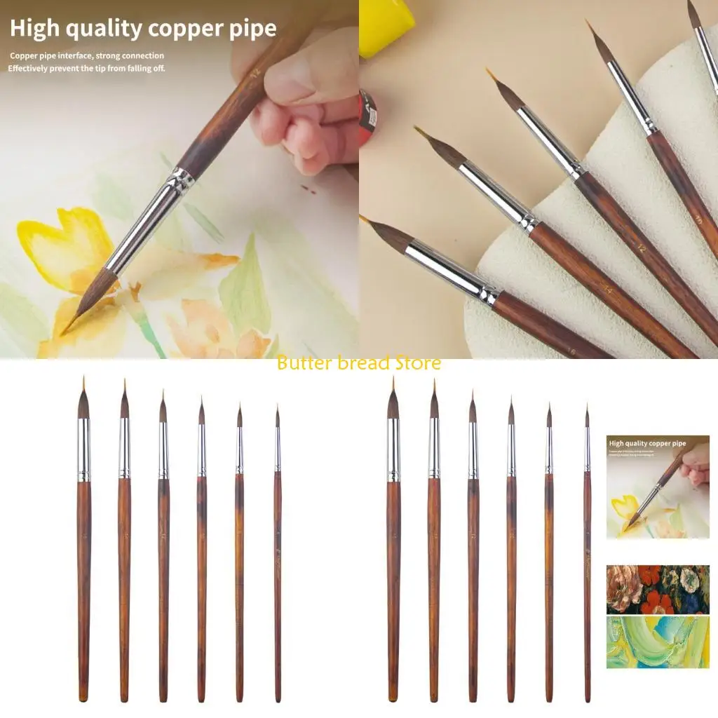W89C Wooden Handle Miniature Art Brush Detail Paint Brush for Acrylic Watercolor