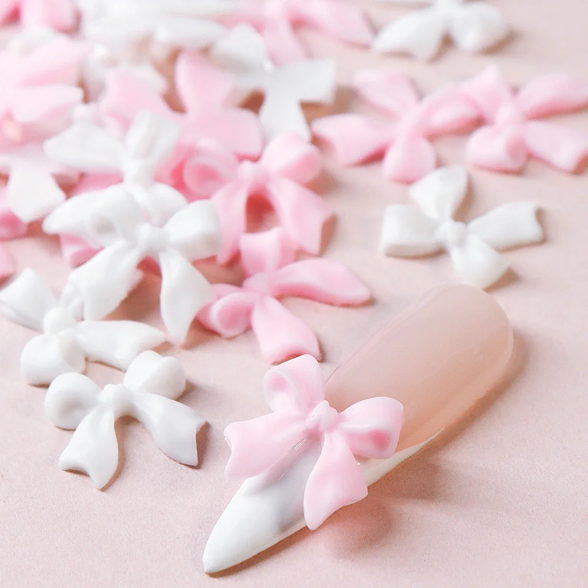 50pcs Pink White Ribbon Bow Nail Charms Decoration Kawaii 3D Nail Art Accessories Korean DIY Professional Nails Supplies