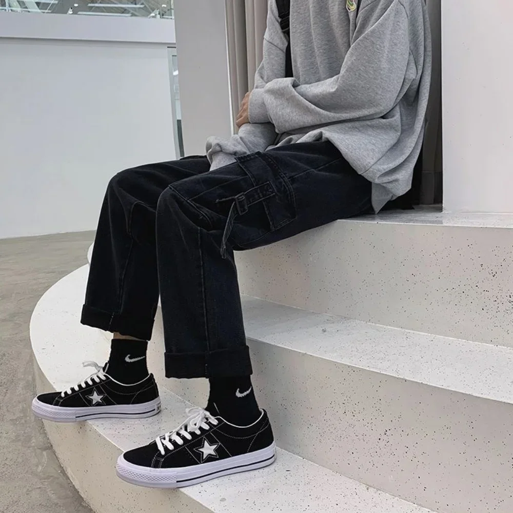 Homens streetwear calças de brim baggy cruz hip hop dos homens calças de brim soltas mulheres calças de namorado de grandes dimensões jeans