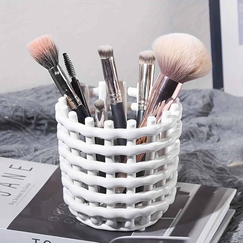 1PC Ceramic Pen Holder,  Basket, Makeup Brush Holder, Chopstick Holder, Premium Cream Style  Decoration, Jewelry Organizer, Kitc