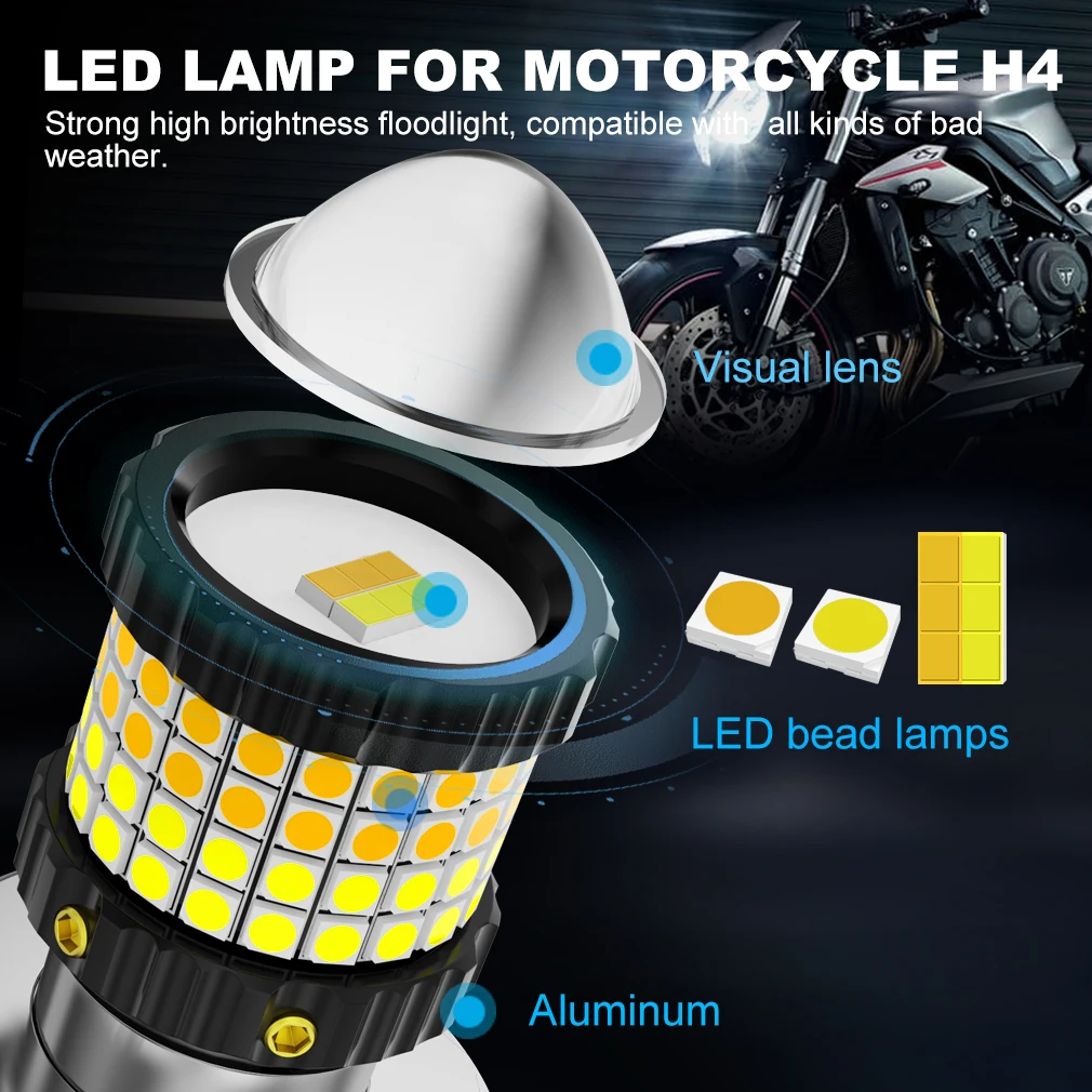 H4 BA20D P15D LED Motorcycle Headlight Bulbs 12-80V 20000LM LED Moto Lights Hi Lo Beam White Yellow Lamp for Motobike Scooter