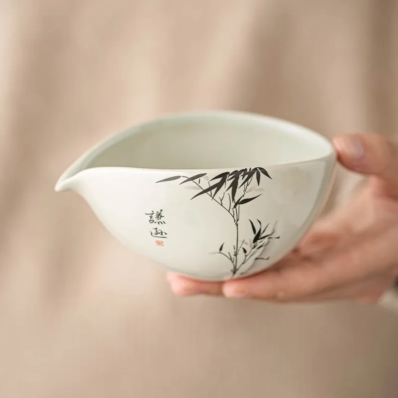 Grass and Wood Ash Fair Cup Ink and Wash Bamboo Uniform Teacup Ceramic Tea Sea Tea Divider Tea Set Accessories Single Male Cup