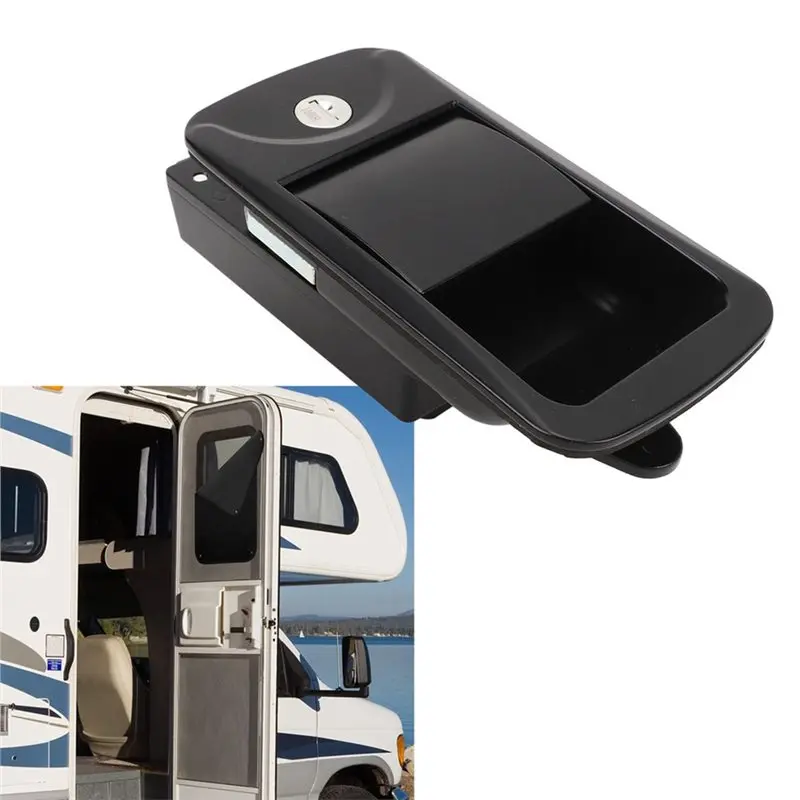 ABGH-Schlossgriff für Wohnmobile aus Zinklegierung für Yacht, Unterputzdesign in Schwarz, Größe 6,2 x 3 Zoll, inklusive 2 Schlüsseln