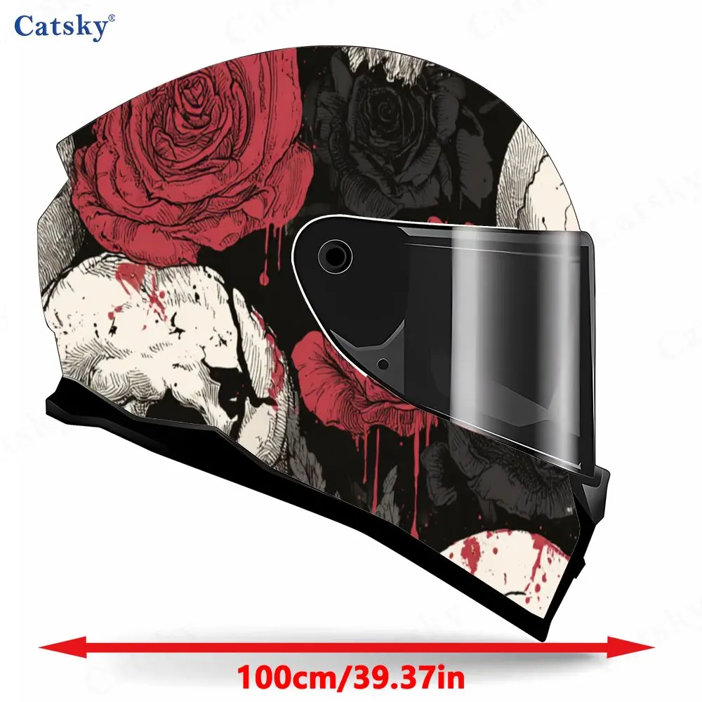 Gothic Skull Floral Charm Helmet Vinyl Wraps, Waterproof Scratch-Resistant Full Face Helmet Decals, Durable PVC Artistic Design,