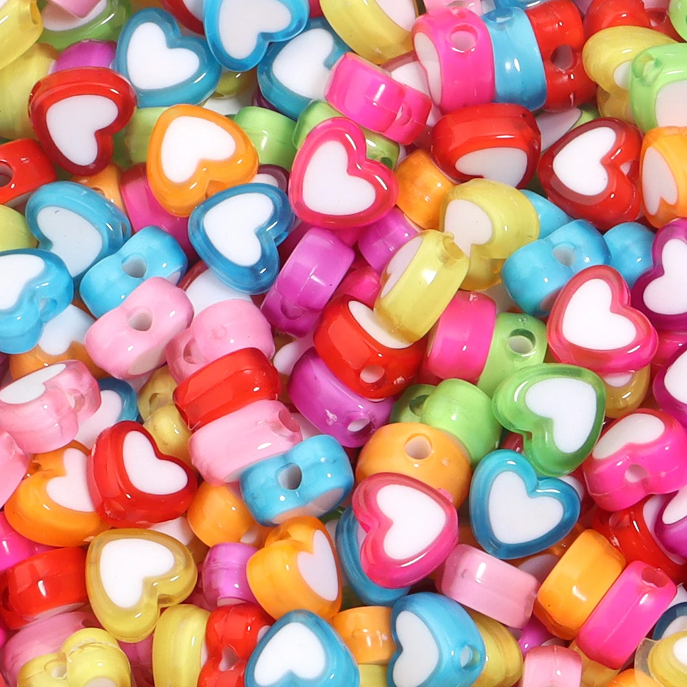 100pcs/lot Acrylic Heart-shaped Dual Color Beads Candy Loose Beads For DIY Jewelry Phone Key Chain Necklace Bracelet Accessories