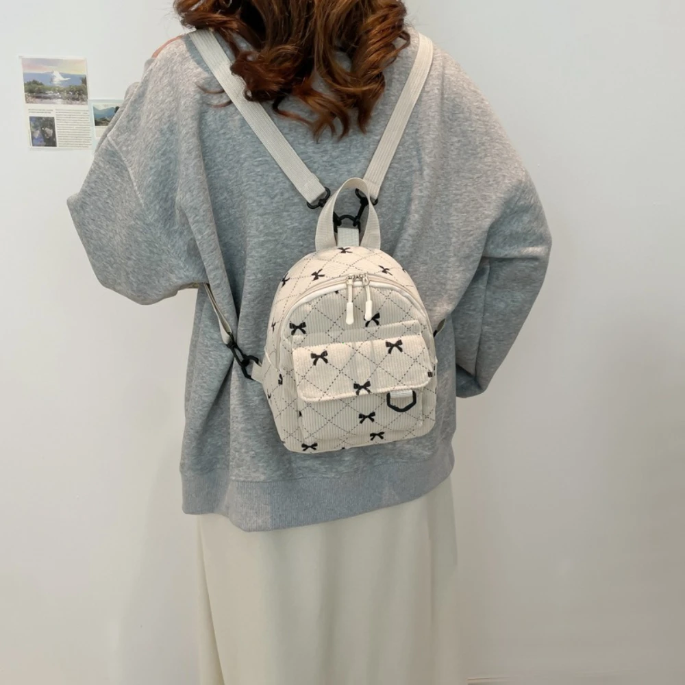 Mini Backpack Sweet Bowknot Printed Shoulder Bag Travel Cosmetic Storage Bag Korean Ins Student Bookbags Casual Rucksack 2026
