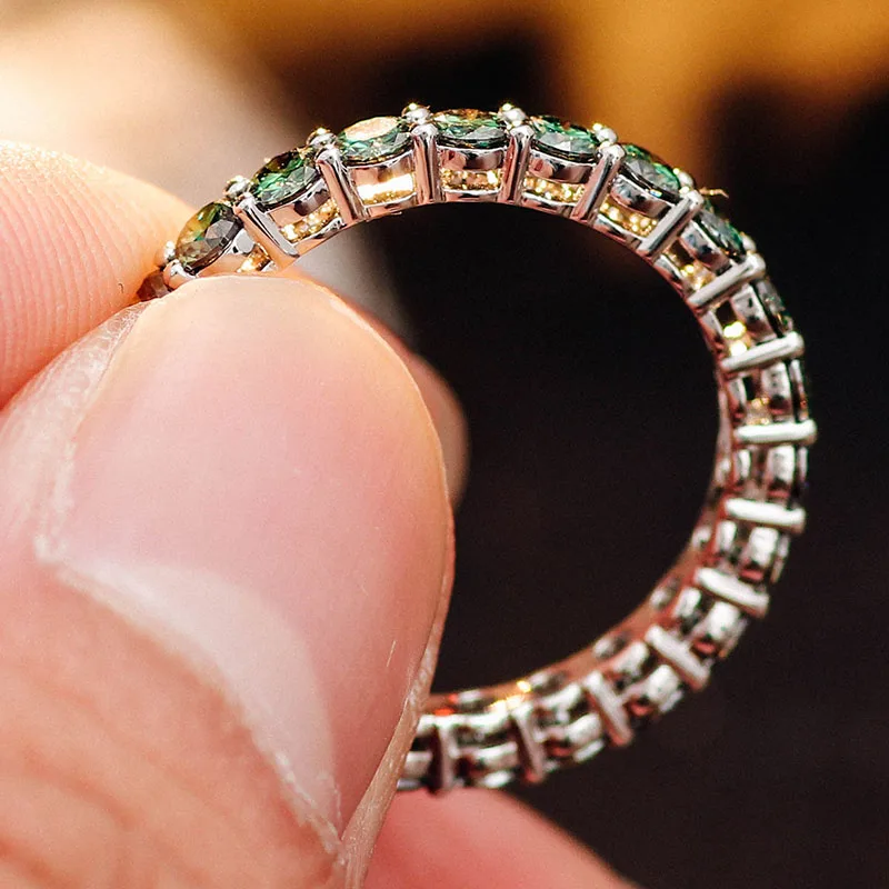 Provence 10K/14K/18K Moissanite Wedding Band for Women Round Cut Full Eternity Rings Blue Grenn Luxury Fine Jewelry Custom Rings