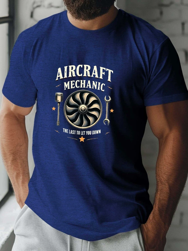 

Aircraft Mechanic Last to Let"with Vintage Aircraft&Gear Design-100% cotton summer O-neck short sleeve printed men's T-shirt.