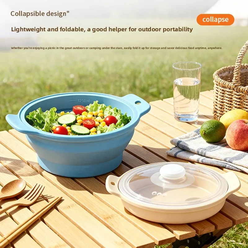 Food-grade foldable silicone steamer equipped with lid and steaming rack, multi-functional cookware for microwave use