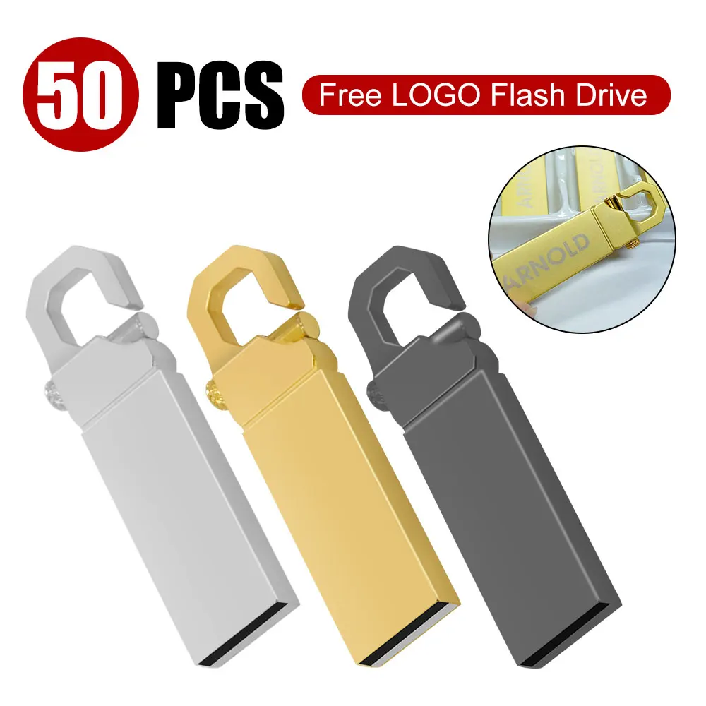 50PCS/lot Hot Metal  flash drive 32gb 64gb Silver / gold Memory stick pen drive USB 2.0 U Disk 128GB 4GB 16GB