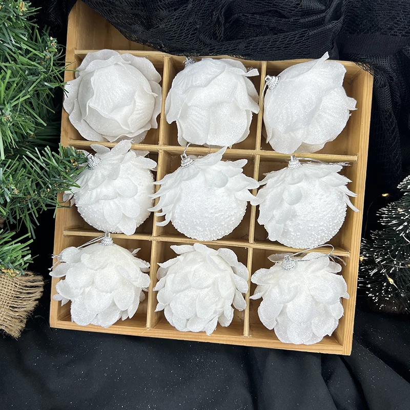 

3pcs 8cm Beautiful Foam Snow Ball White Petal Shape Christmas Balls Christmas Tree Ornament Xmas Navidad 2023 New Year Decor