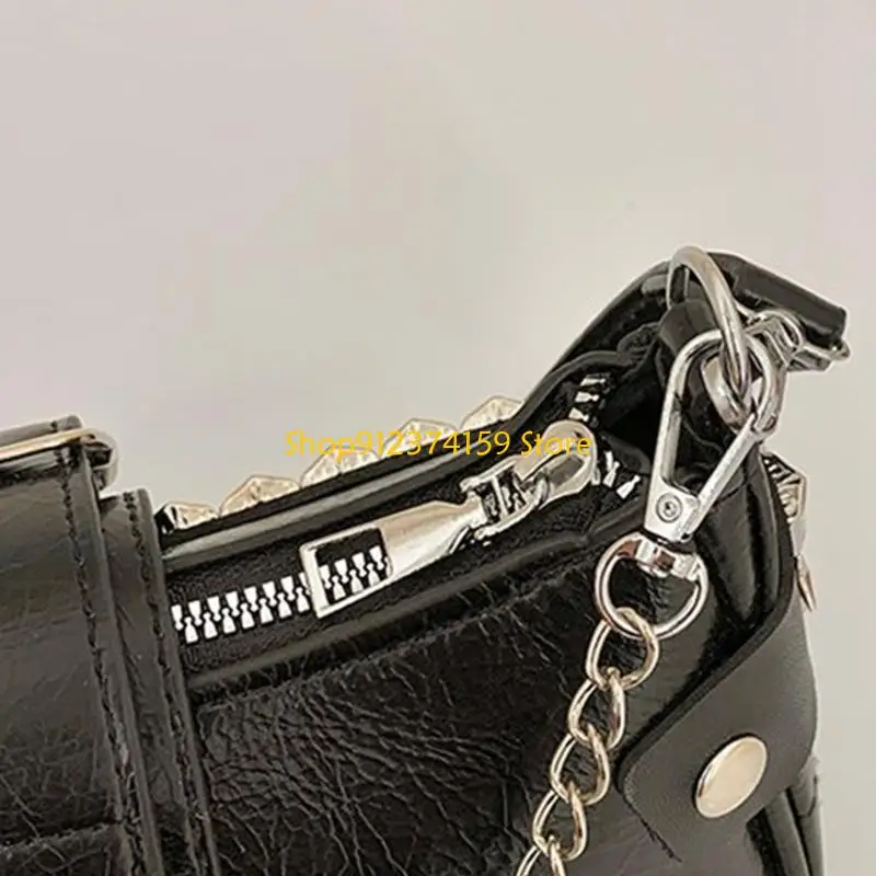 

G5AE Women's Stylish Grunge Underarm Bag with Chain Star Rivet Shoulder Handbag Purse