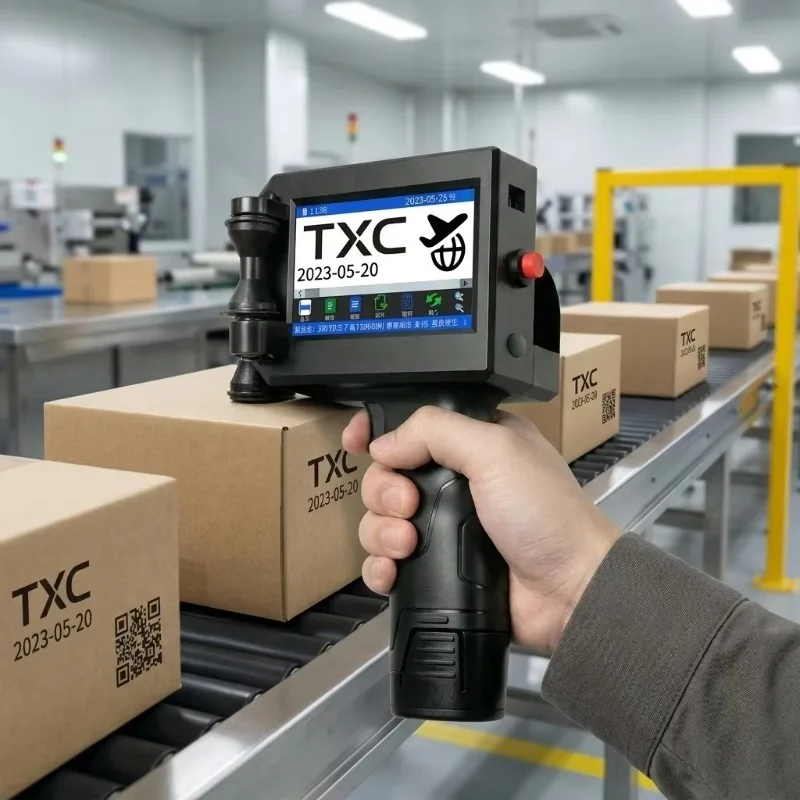 Industrial Handheld Inkjet Printer,12.7mm Print Height, Battery Powered 600DPI Semi-Automatic Coding Machine for Production Line