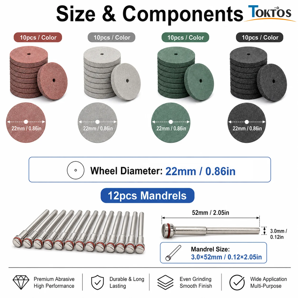 TOKTOS 22mm Rubber Polishing Wheels 3mm Mandrels Abrasive Grinding Discs for Jewelry Metal Polishing Deburring Rotary Tools