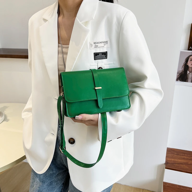 2024 Trendy Saddle Shoulder Bag for Women Pu Leather Crossbody Bag Simple Solid Color Flap Messenger Bag Luxury Designer Handbag