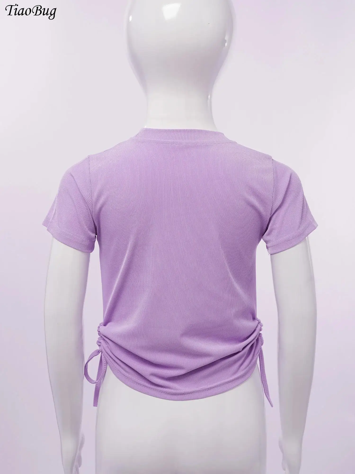 

Kids Girls T-shirt Summer Fashionable Solid Colour Drawstring Cutout Tee Top Casual Short Sleeve Ribbed Shirts Pullover Tops