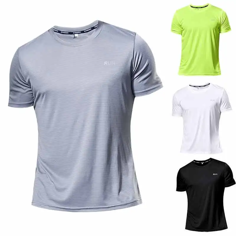 Polyester spor salonu T Shirt erkekler kısa kollu kuru sağlıklı tişört hafif gömlek üst egzersiz Fitness eğitim koşu gömlek S-5XL