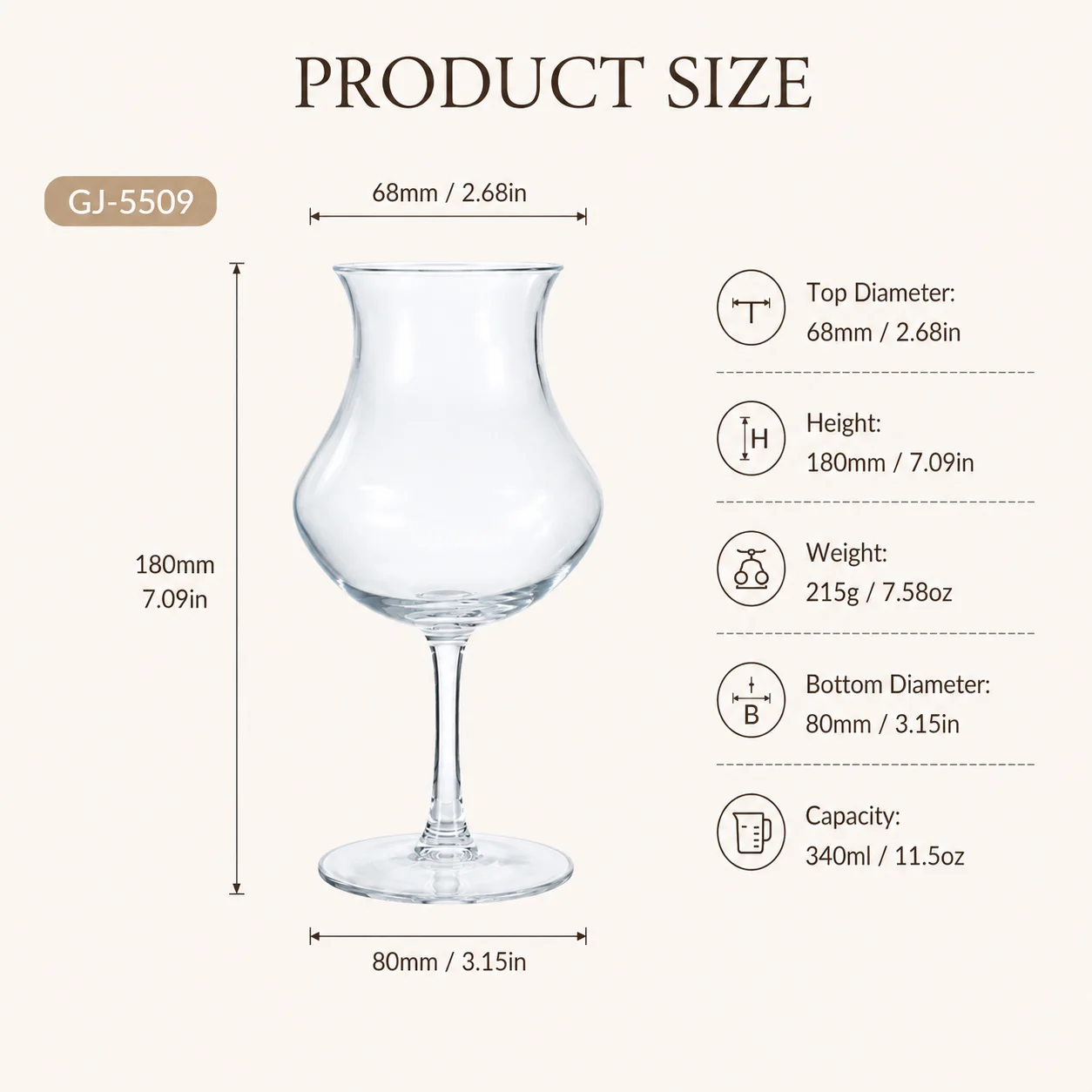 2/4PCS 340ml Crystal Clear Stemmed Wine Glass, Elegant Tulip Shape Cocktail Glass for Red Wine White Wine and Drinks Wedding Bar