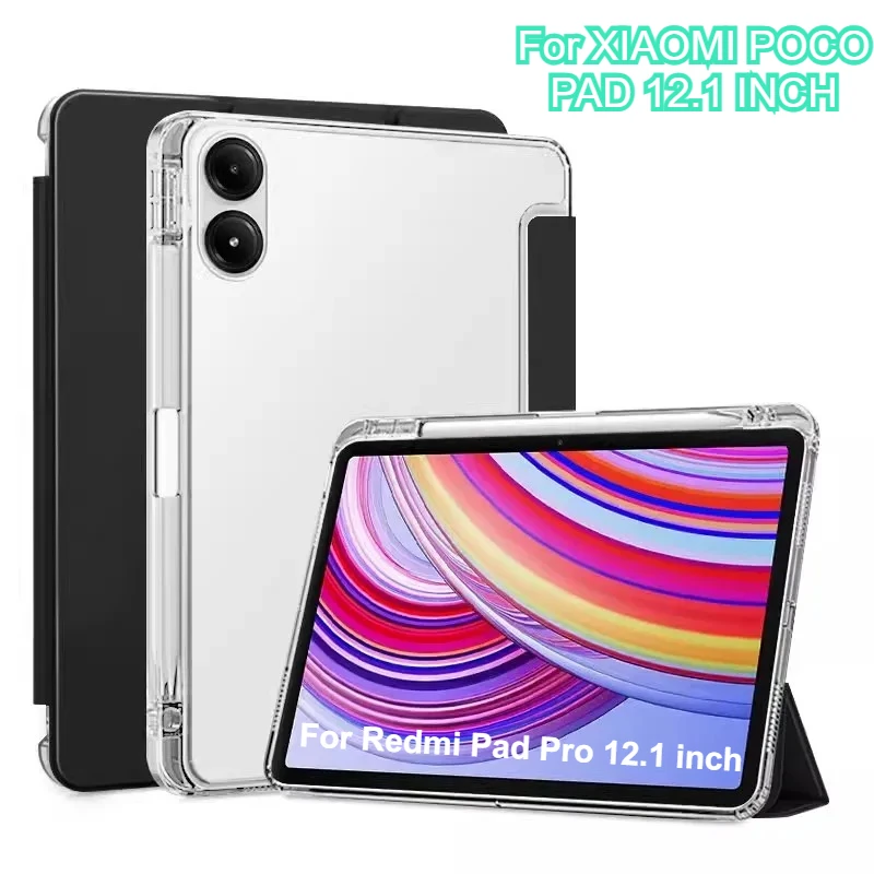

Smart Case for Redmi Pad Pro 12.1'' Case 2024 TPU+PU Leather Cover for Xiaomi Poco Pad 12.1 Inch with Pencil Holder Tablet Cover