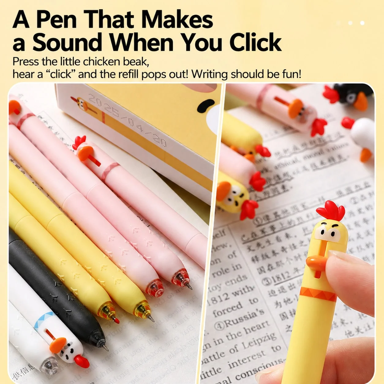 1/3/5Pcs Funny Chicken Gel Pen, Cute Pressing Design, 0.5mm Tip, for Students,Office, Creative Stress Relief Writing Tool ﻿ ﻿