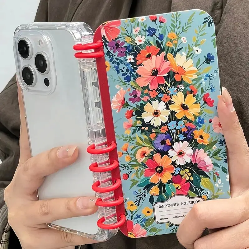 DIY Custom Flower Patterns Flip Stand Book Case Cover Notebook TPU Clear Flip Case for iPhone 17 17Air 17promax 17pro 16 15 12