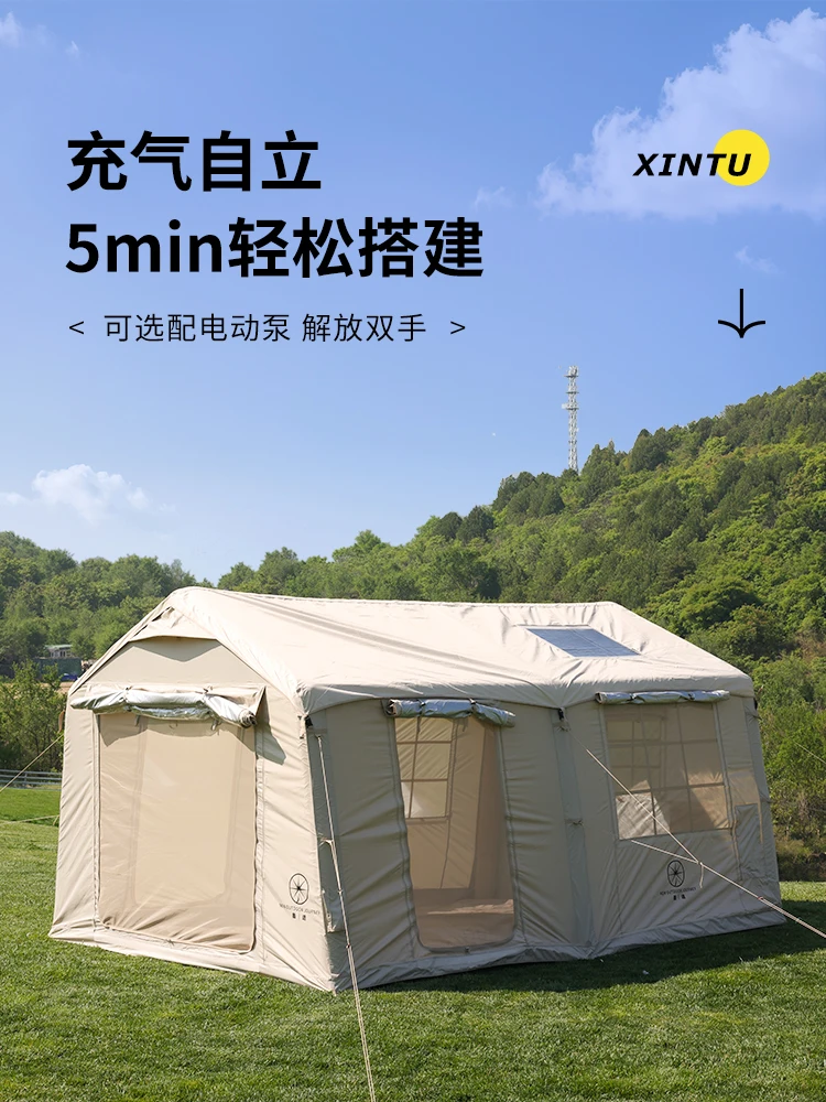 Outdoor exquisite camping overnight 12X inflatable tent canopy two rooms and one living room large space roof tent