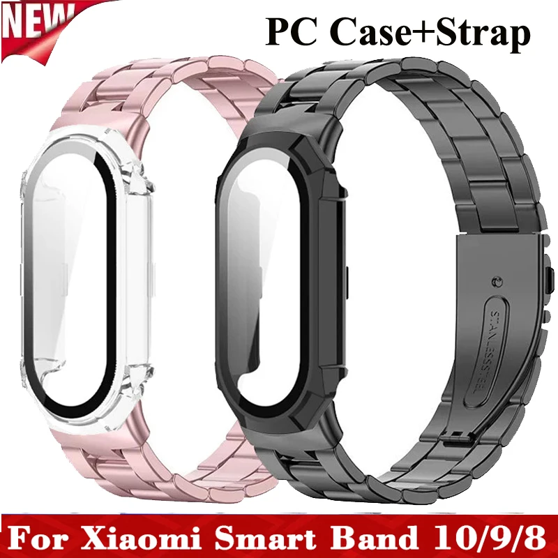 2 IN 1 PC Fall + Armband Für Xiaomi Mi Band 10 Smartwatch Edelstahl Correa Für Mi Band 10 9 8 NFC Armband Mit Glas Abdeckung