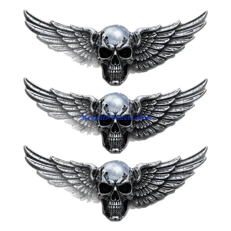 A70F Dark Winged Skull Badge for Bike Body Trim, Adhesive-Backed Accent for Custom Garage Panel Display Use Projects
