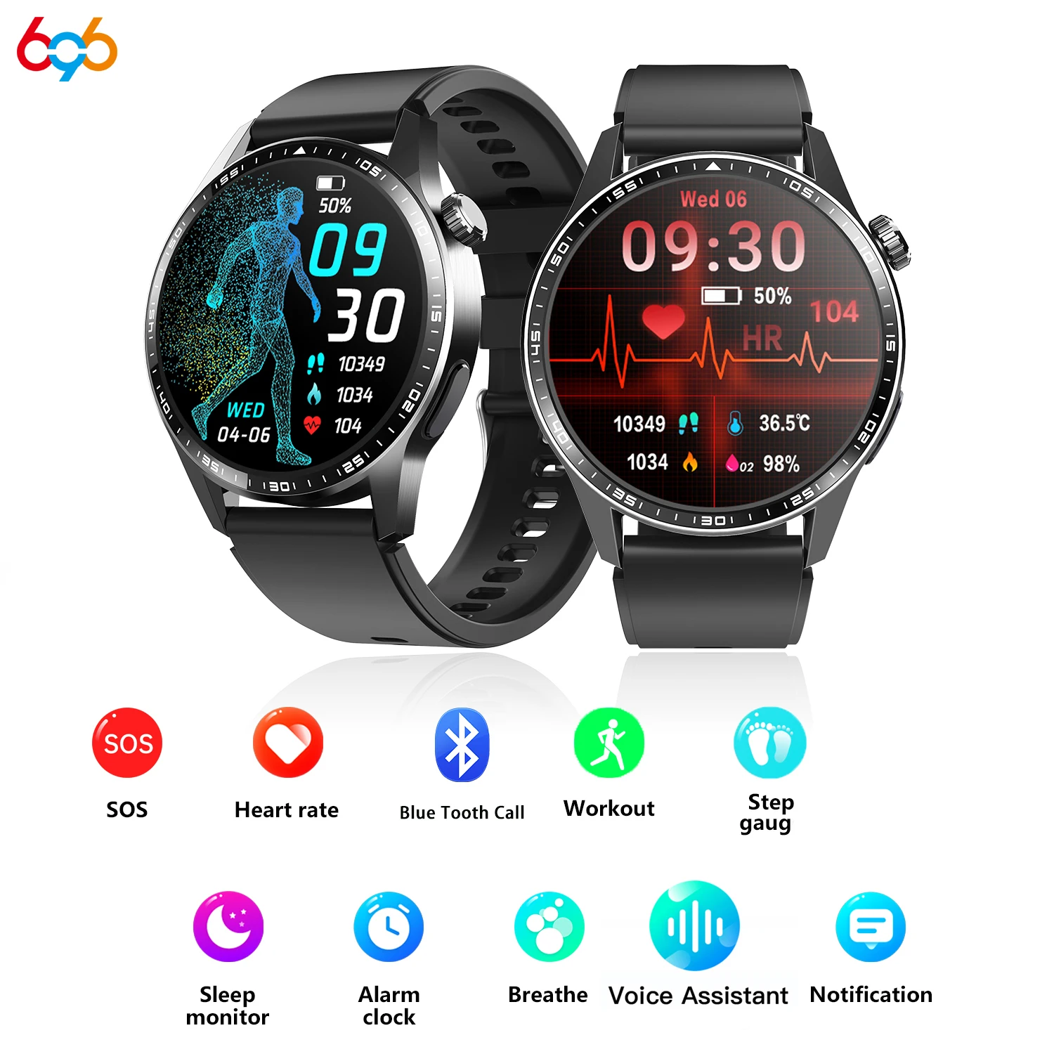 Men Health Smart Watches Heart Rate Sleep Monitoring Blue Tooth Call Sports Fitness Voice Assistant SOS Music Weather Smartwatch