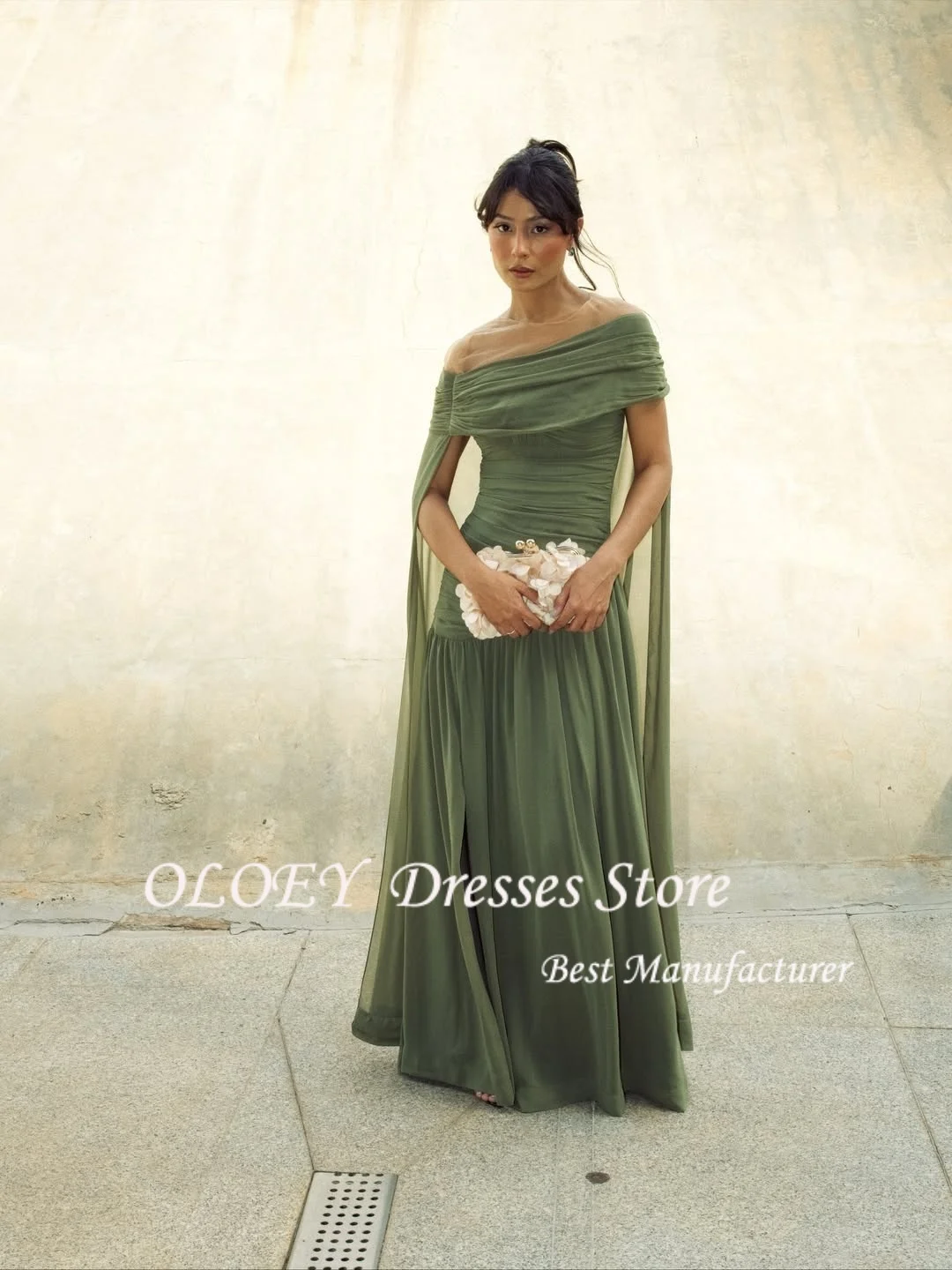 OLOEY A-Linie Schulterfrei Ball Abendkleider Split Maxi Partykleid Chiffon Nacht Cocktail Ballkleider Maßgeschneidert