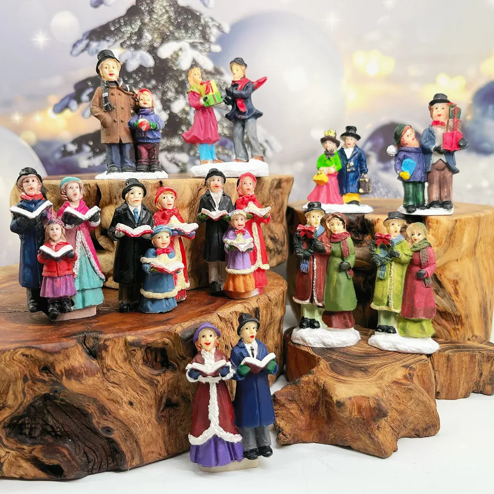 Christmas Caroler Resin Mini Figurines, Winter Village Scene Decor, Holiday Collectible Gift
