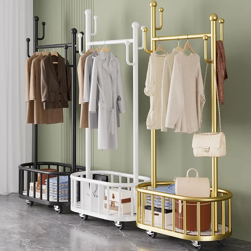 Simple coat rack, floor-to-ceiling removable household hanger with wheels, household living room drying rack