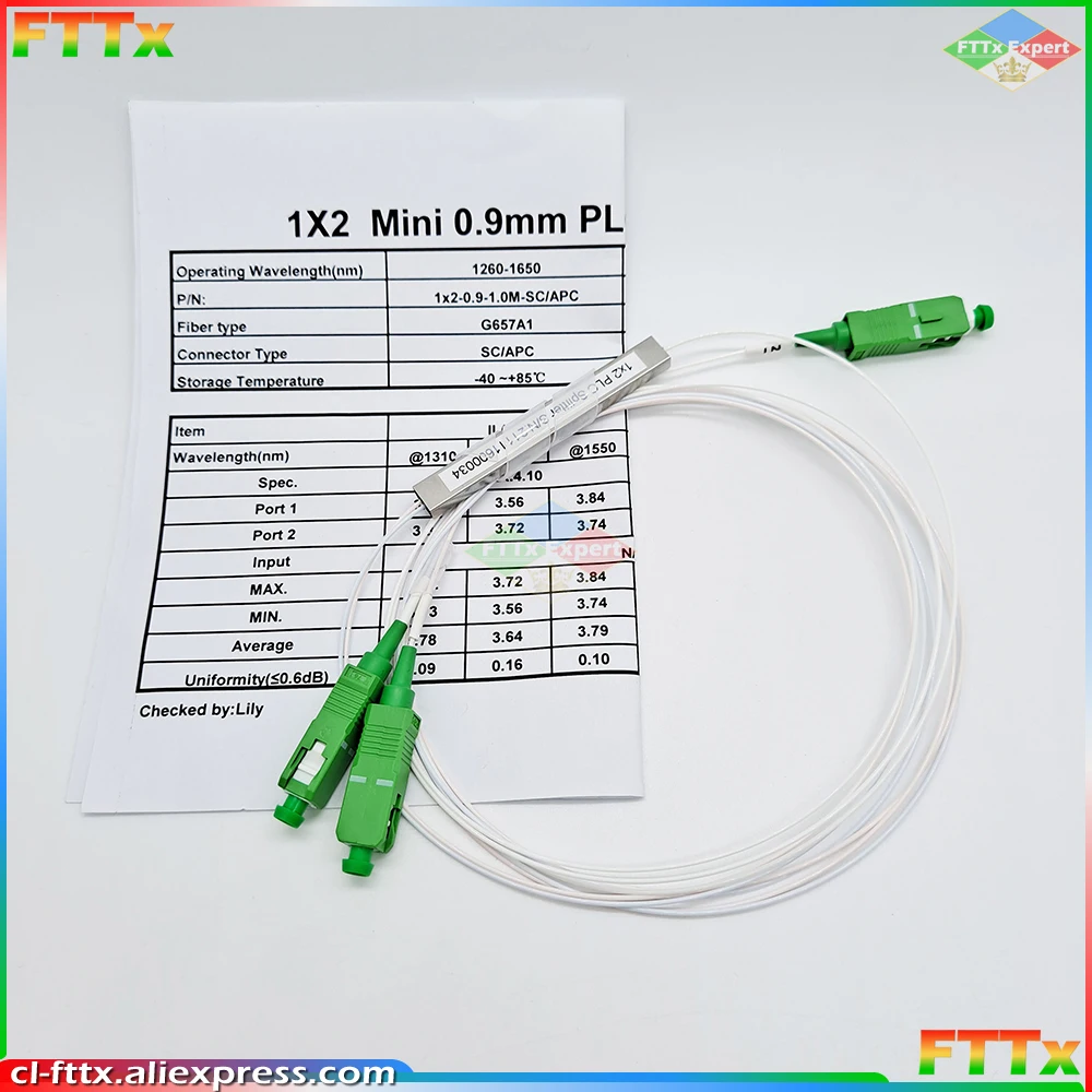 10pcs/lot 1X2 1X4 1X8 1X16 1X32 PLC SC/APC SM 0.9mm G657A1 PVC 1m FTTH Fiber Optic Splitter