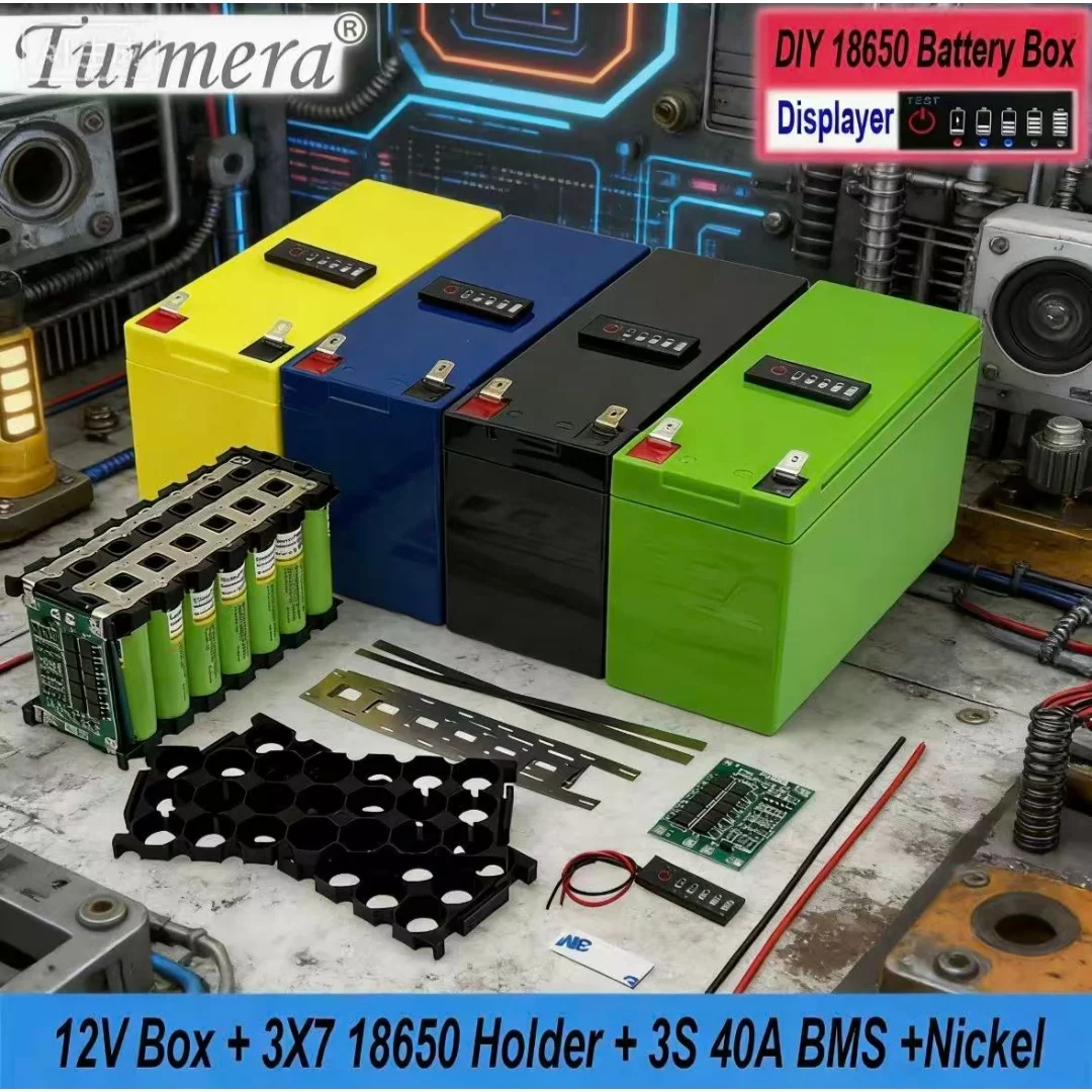 12V 18650 Battery Storage Box 3x7 Holder 40A Balance BMS Voltage Indicator Welding Nickel DIY Kit for Replace Lead-Acid Use